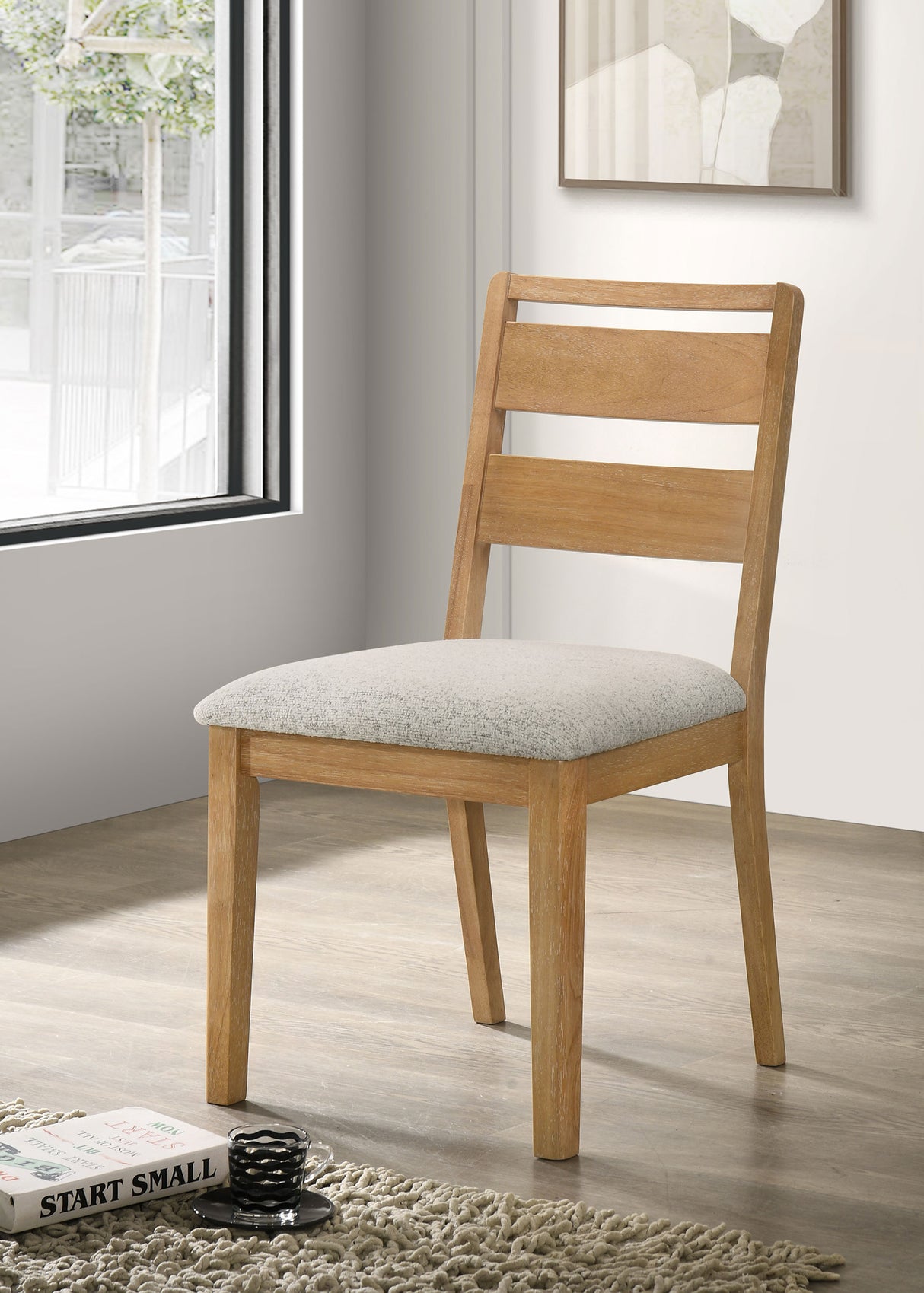 Duncan Ladder Back Dining Side Chair, Washed Oak (Set of 2)