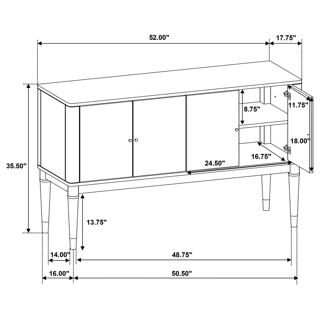 Reseda 4-Door Dining Sideboard Server - Ash Brown