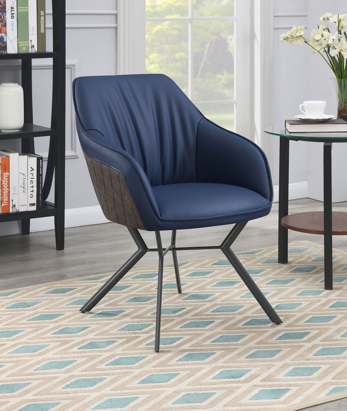 Mayer Upholstered Dining Arm Chair, Blue and Brown (Set of 2)
