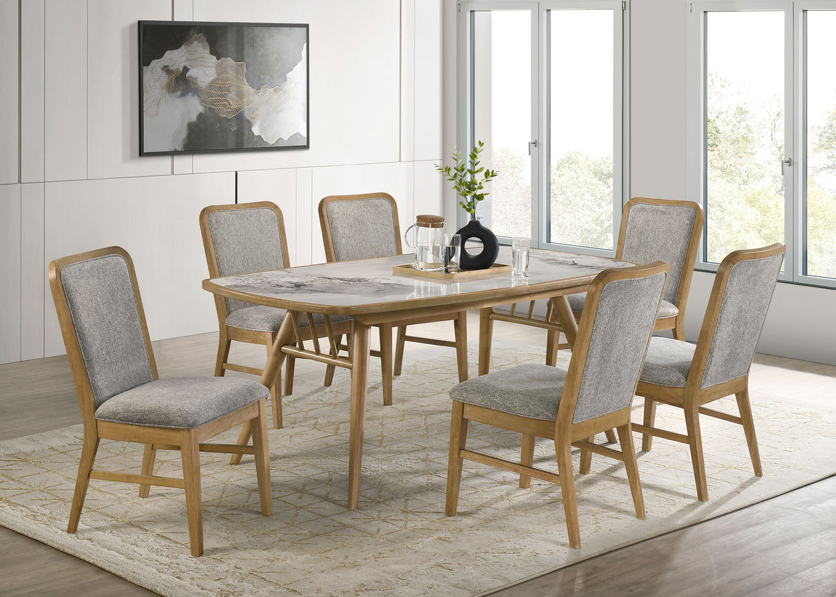 Croyden 7-Piece Dining Set, Weathered Natural with Grey Chairs