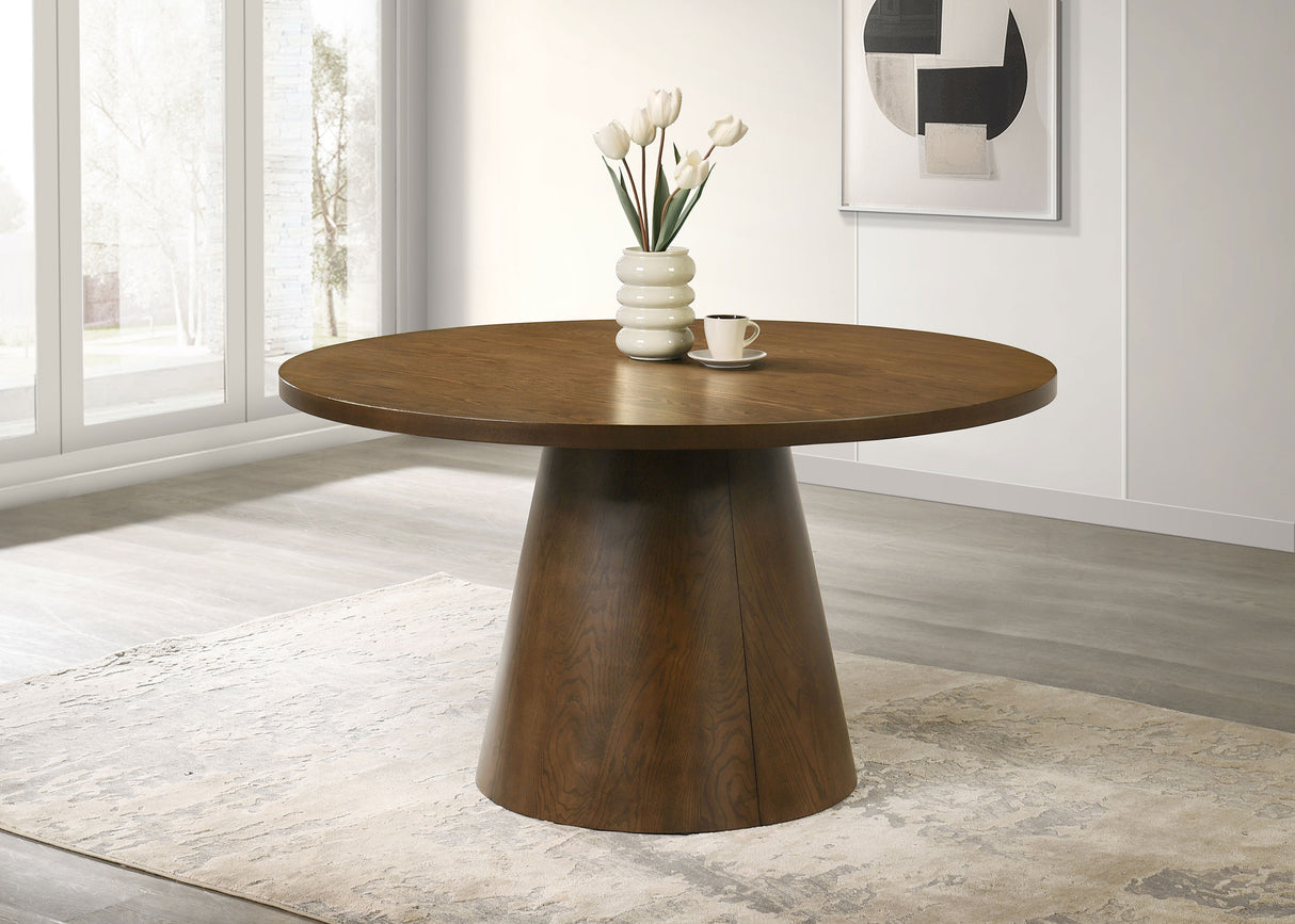 Franklin 54-Inch Round Wood Pedestal Dining Table Dark Brown