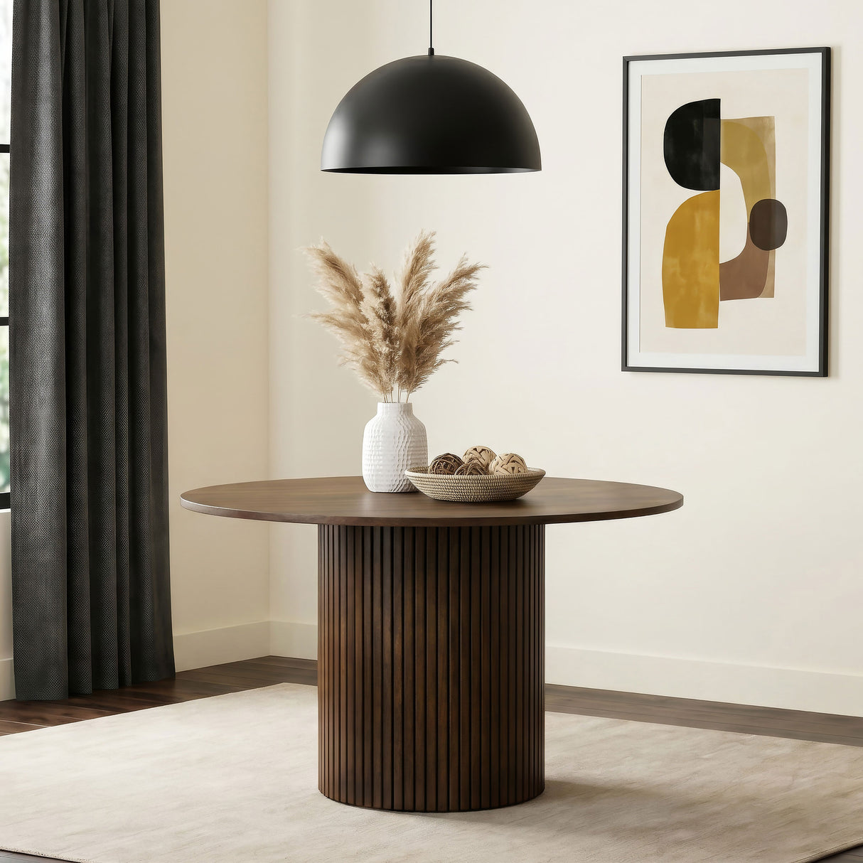 Hamlyn 47" Round Walnut Wood Dining Table with Pedestal Base