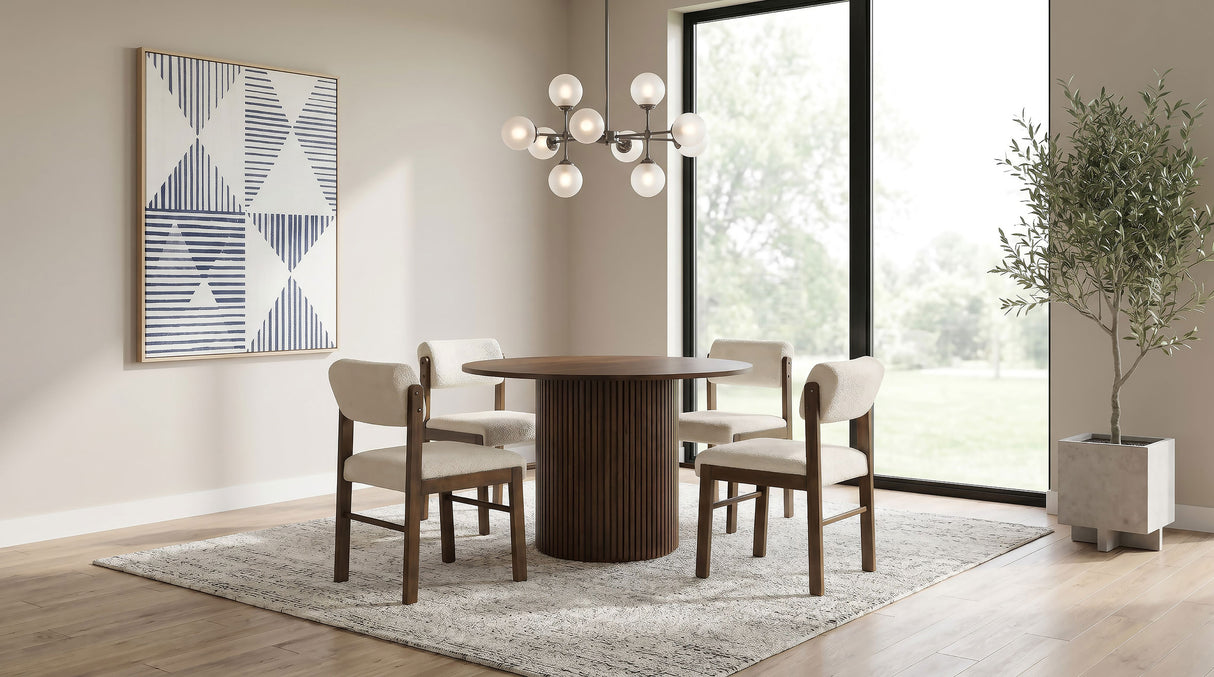 Hamlyn 47" Round Walnut Wood Dining Table with Pedestal Base