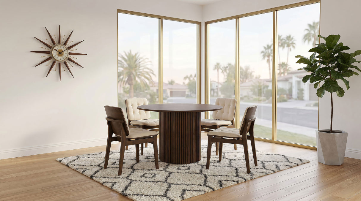 Hamlyn 47" Round Walnut Wood Dining Table with Pedestal Base