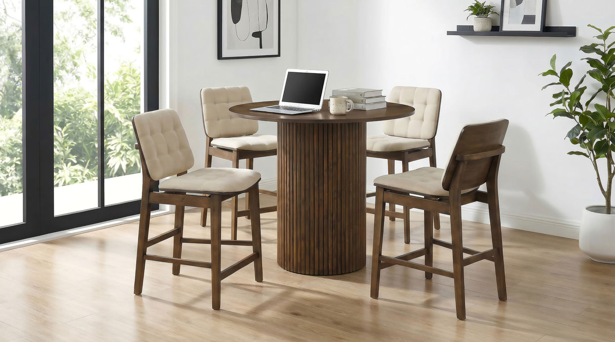 Hamlyn 43" Round Walnut Wood Counter Height Dining Table