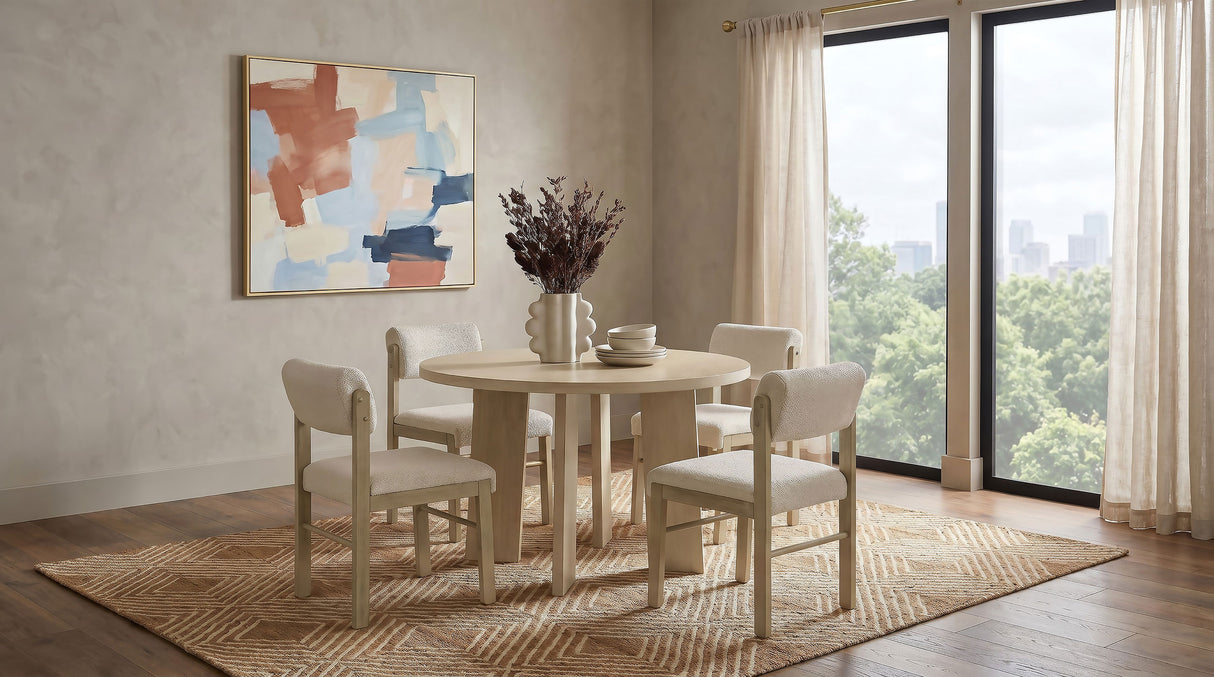 Strouse 47" Round Pedestal Dining Table, Natural Oak