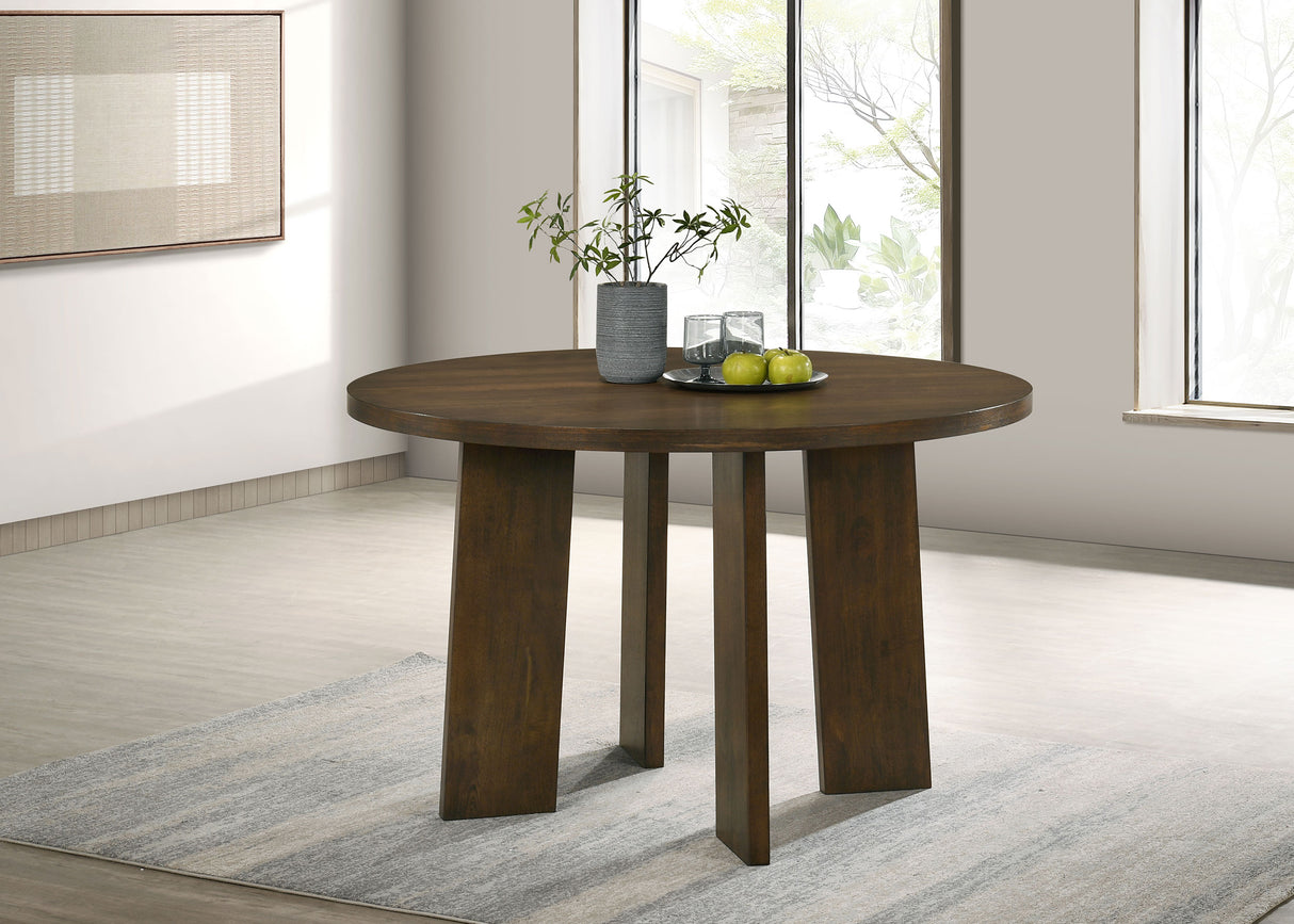 Strouse 47" Round Walnut Veneer Pedestal Dining Table