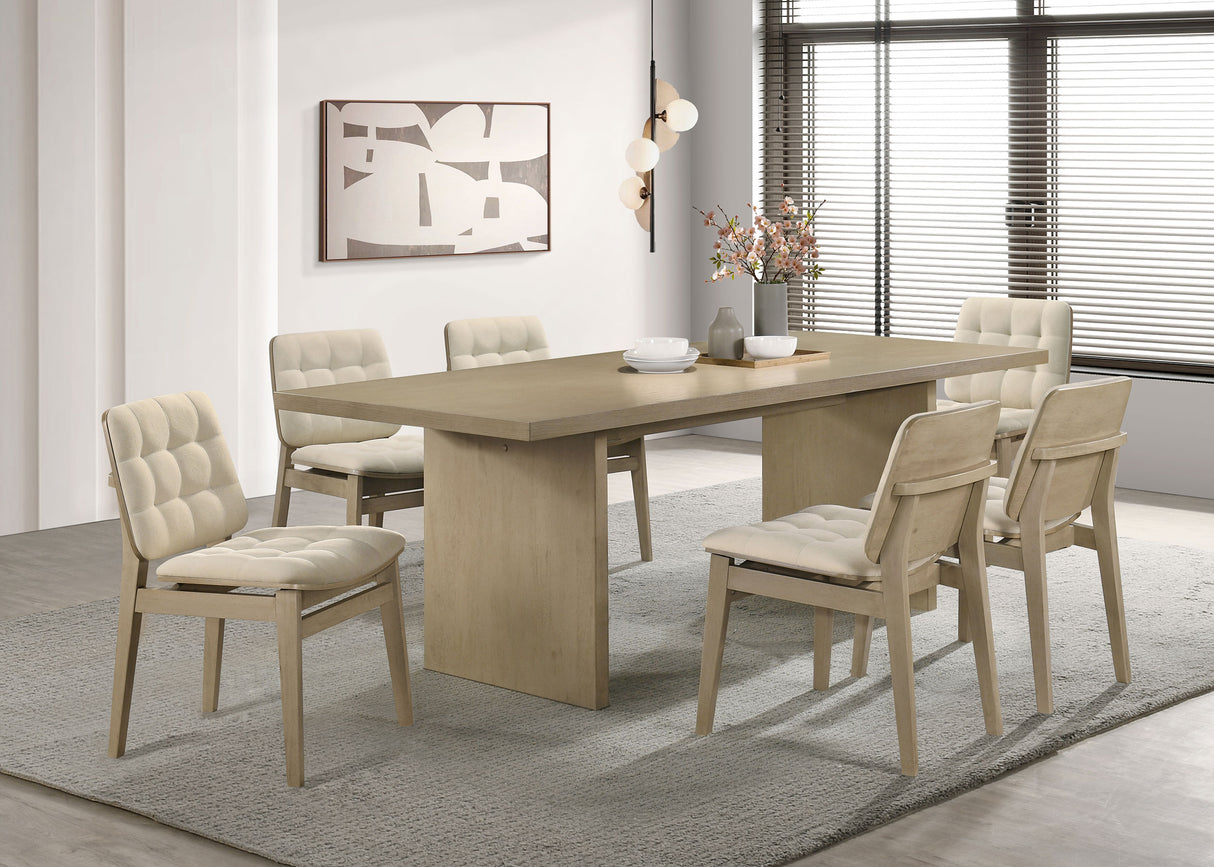 Decker 7-Piece 82-Inch Dining Set, Natural Oak and Cream