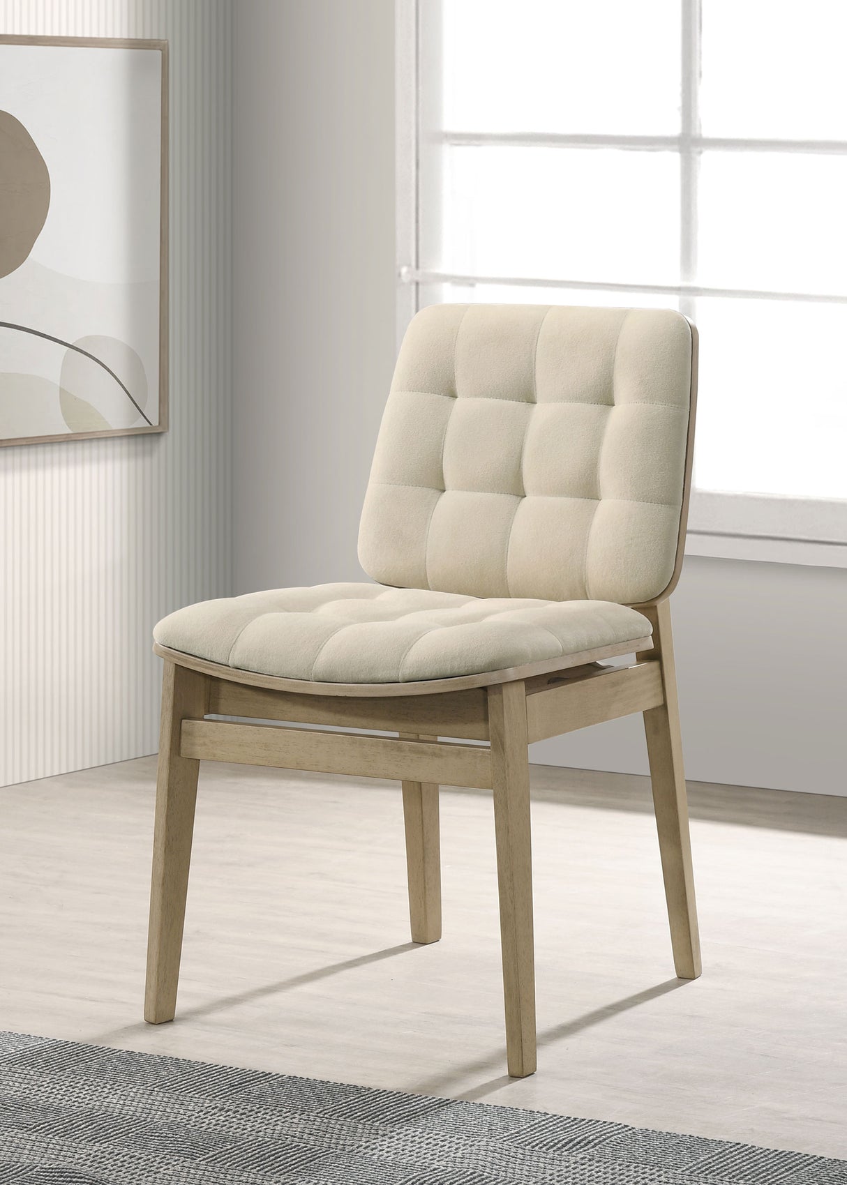 Redbridge Velvet Side Chair, Cream and Natural Oak (Set of 2)