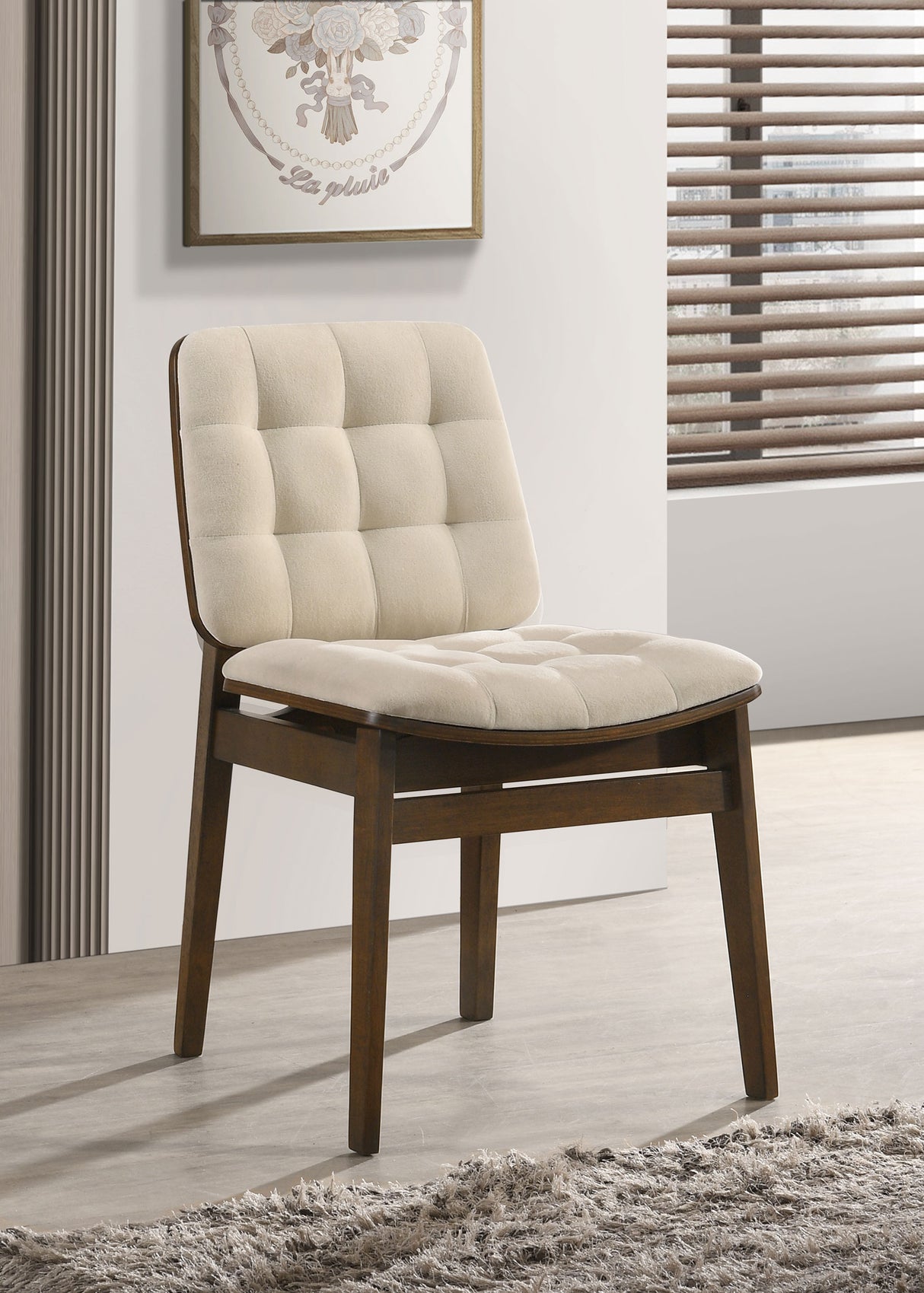 Redbridge Velvet Upholstered Side Chair, Cream and Walnut (Set of 2)