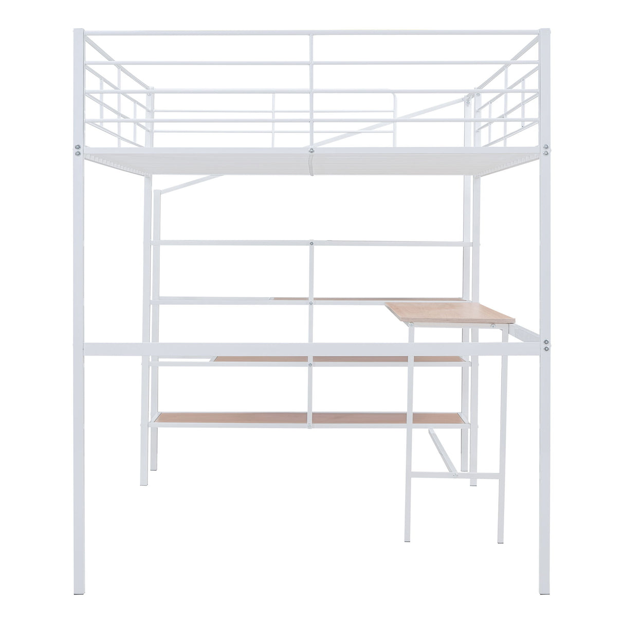 Full Size Loft Bed With Desk And Lateral Storage Ladder - White