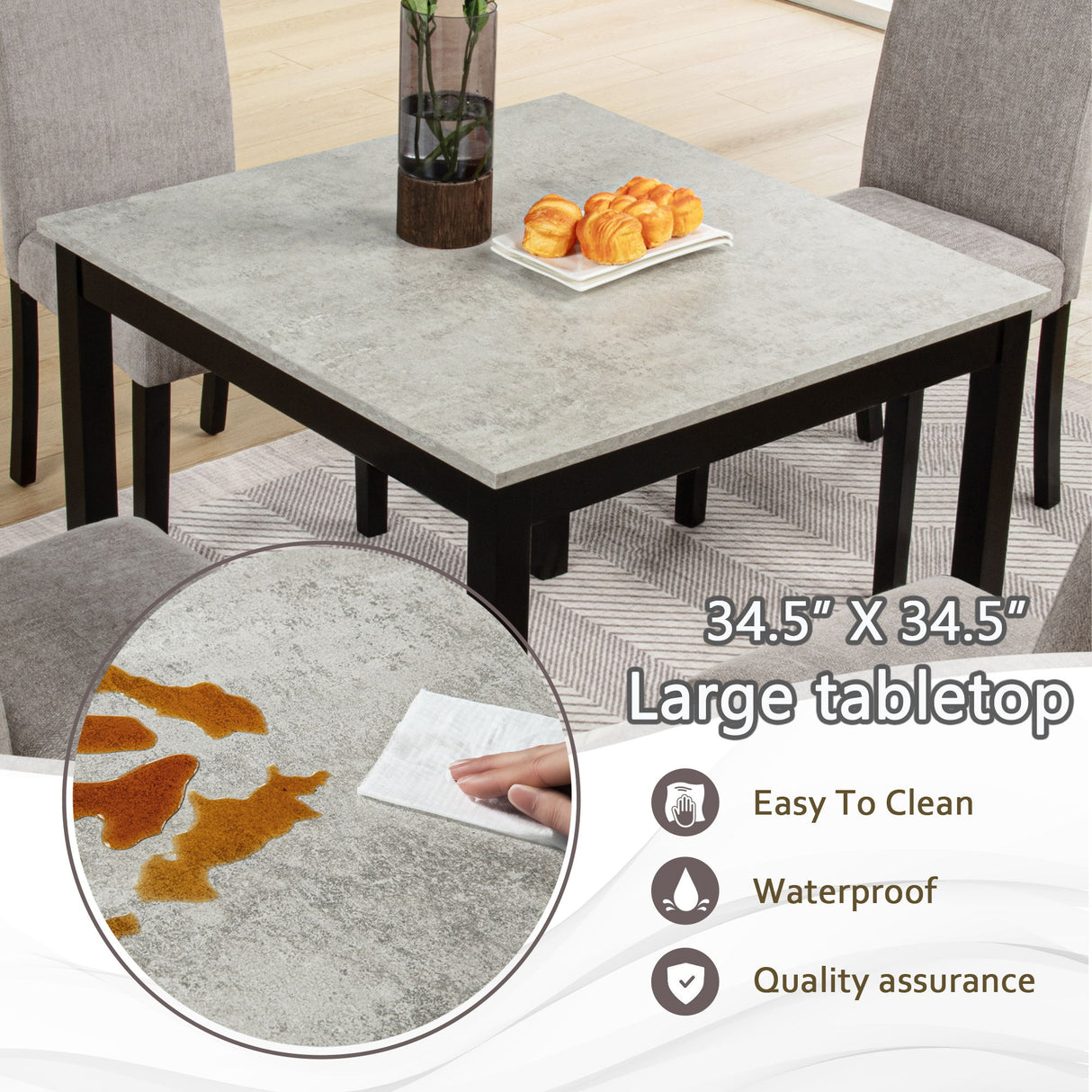 Modern 4 Person Dining Table Set With 4 Chairs