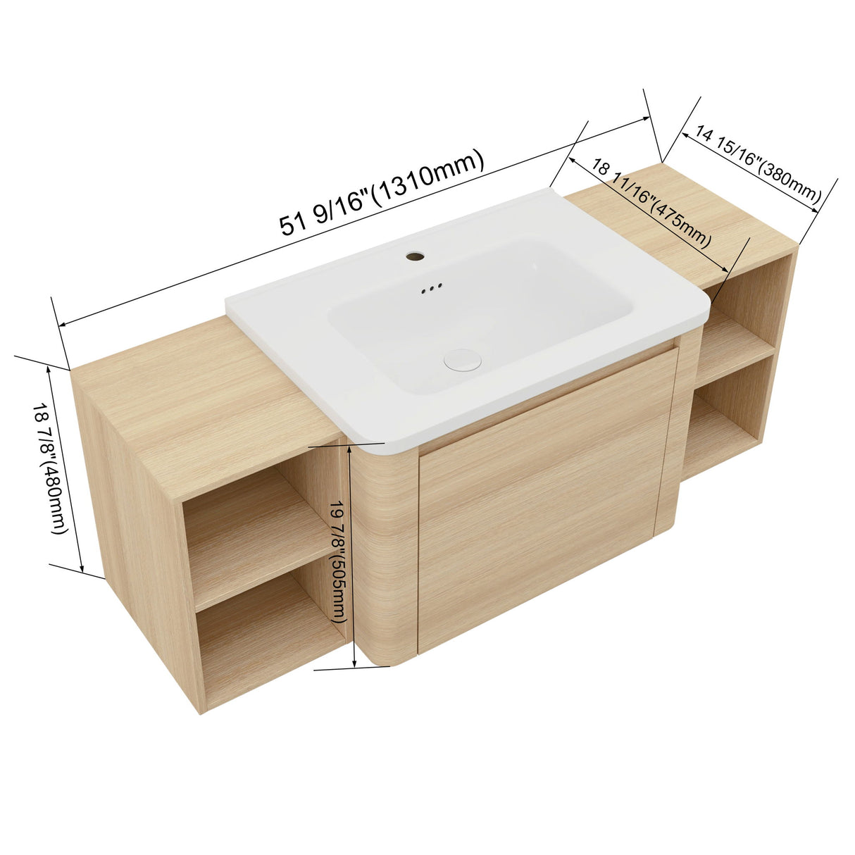 Wall Mounted Bathroom Vanity With Sink, Storage Shelves & Soft Close Door