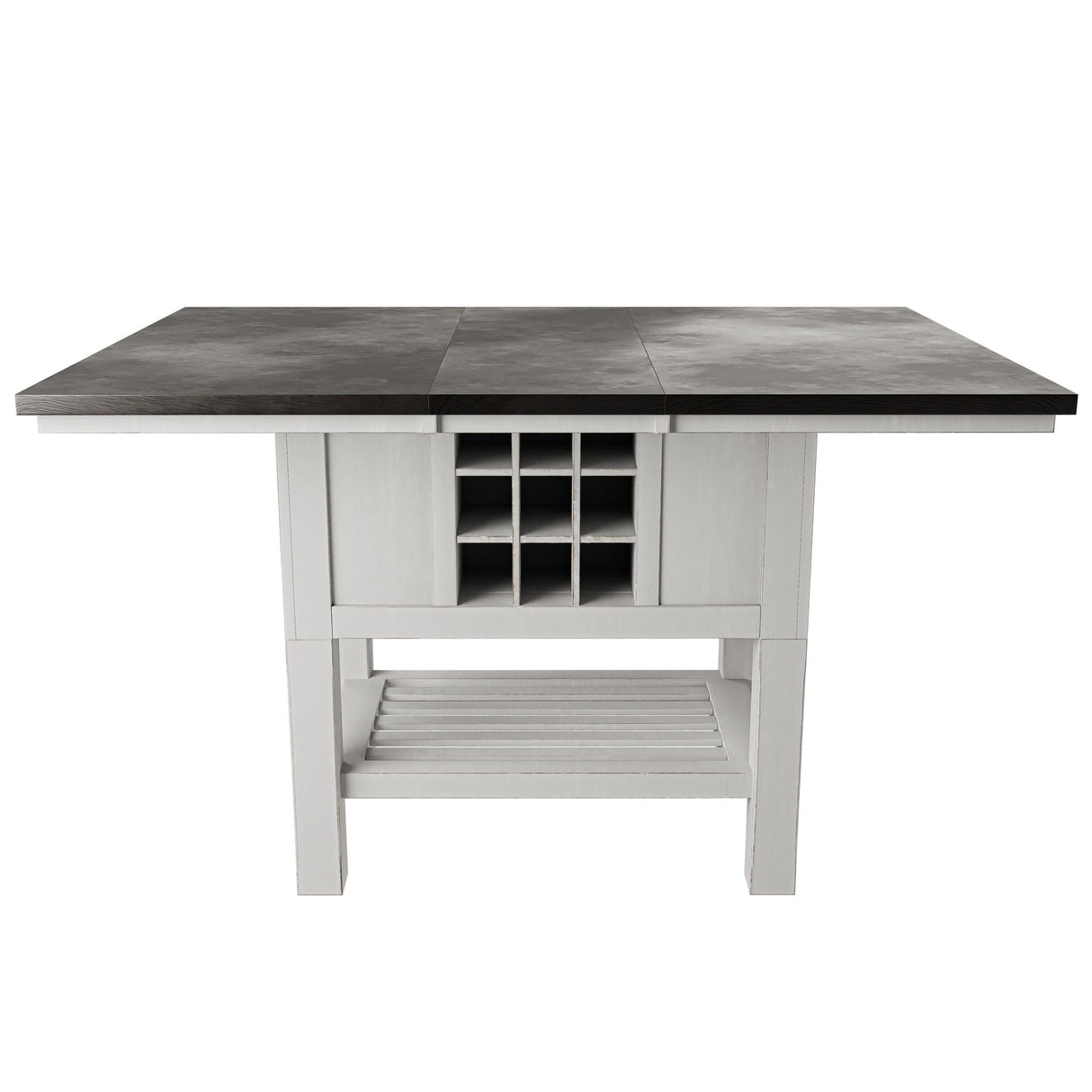 Counter Height Dining Table With 2 Leaves, Under Table Storage - Antique White / Gray
