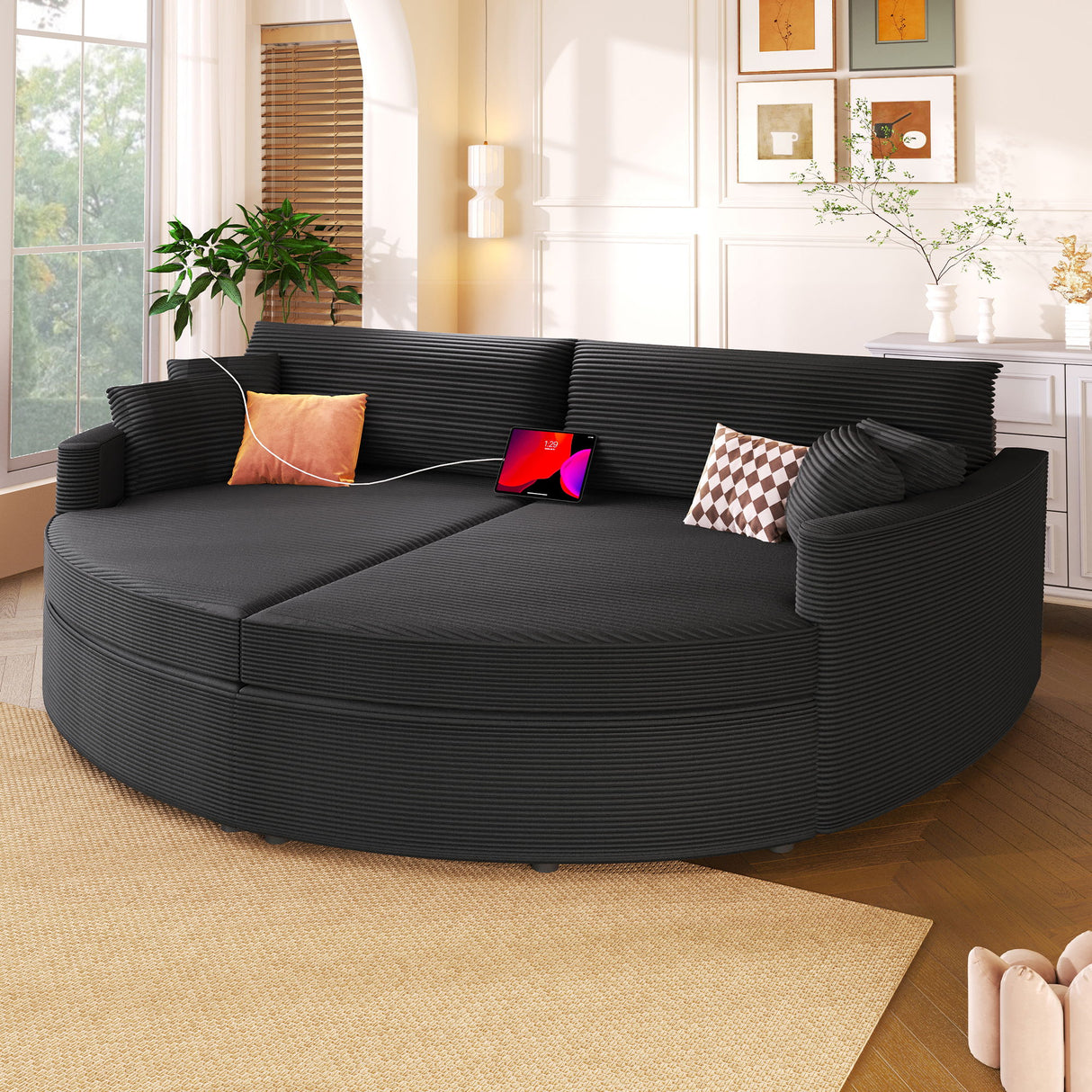 Oversized Double Chaise Lounge Sofa With USB Ports