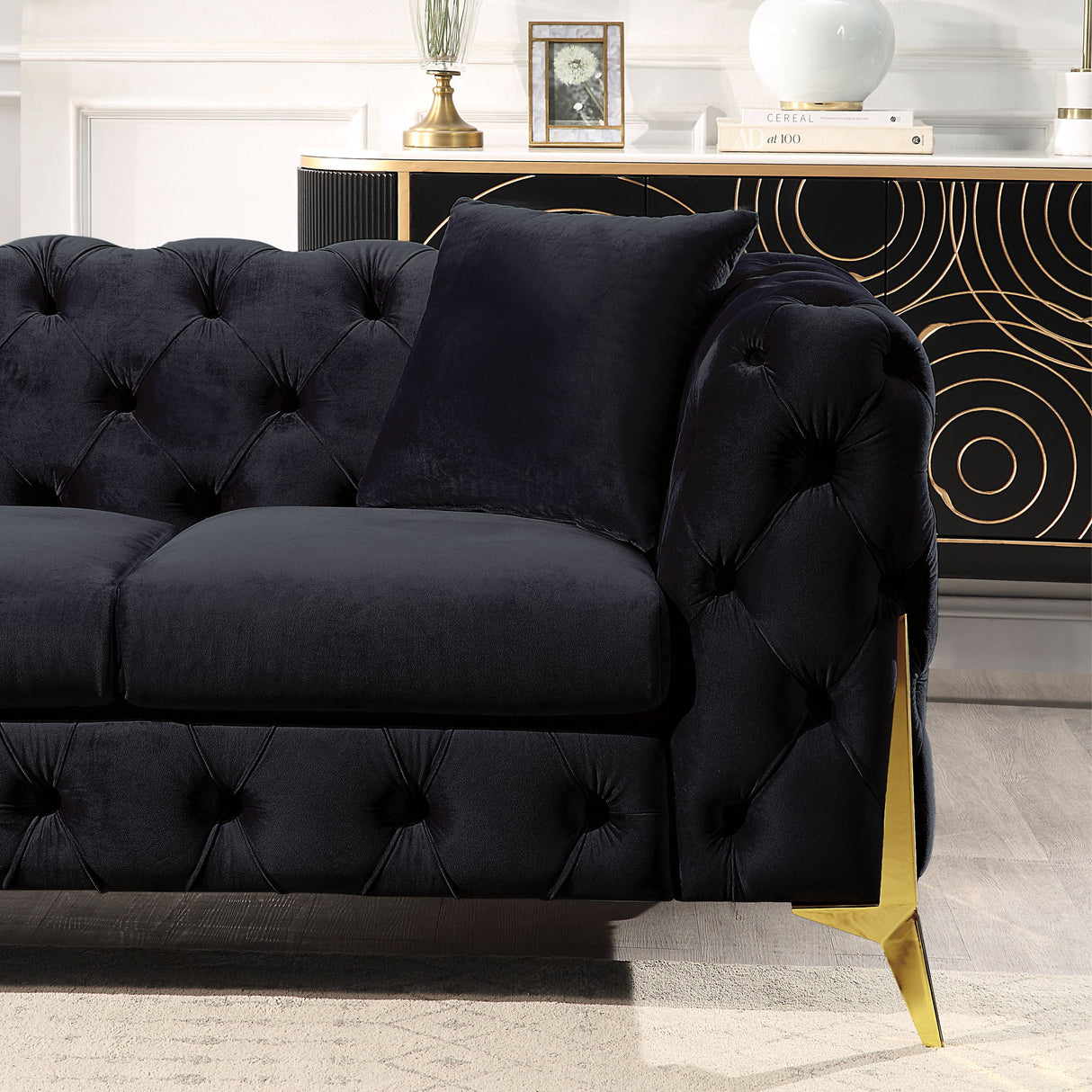 Loveseat With Diamond Button Tufting, Matching Throw Pillows