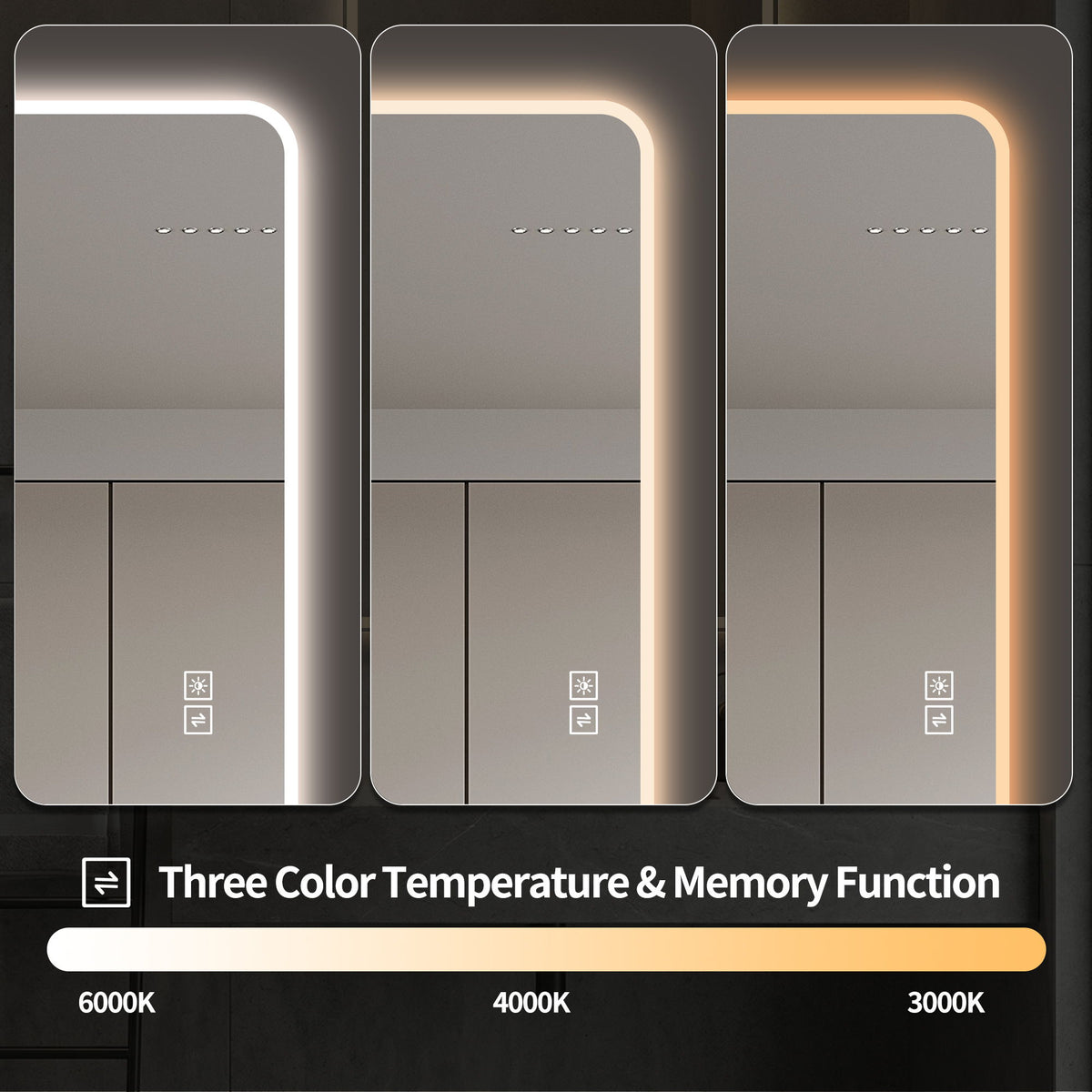 LED Full Length Mirror With Frosted Edge Lighting, 3 Color Temperatures