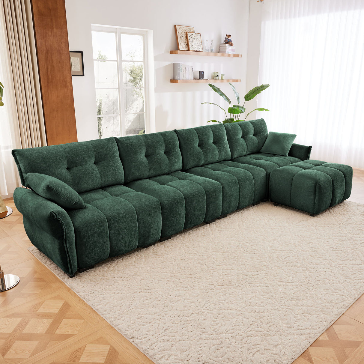 Sofa Set With Ottoman And Pillows, Textured, High Resilience Cushions