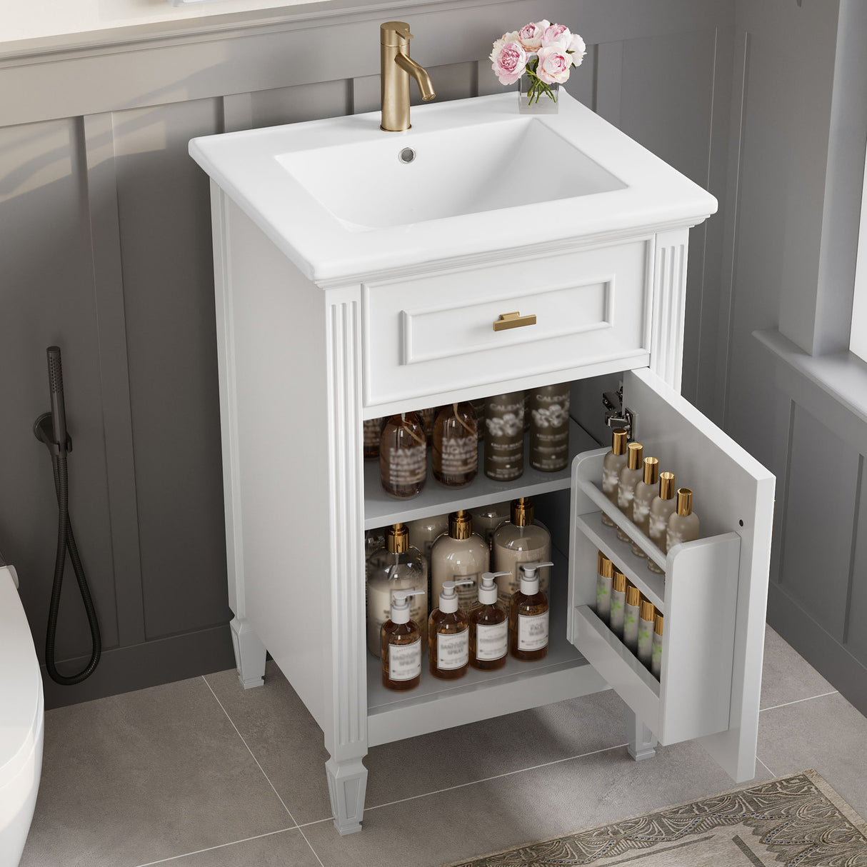 Bathroom Vanity With Sink, Adjustable Shelf, Tilt-Out Drawer