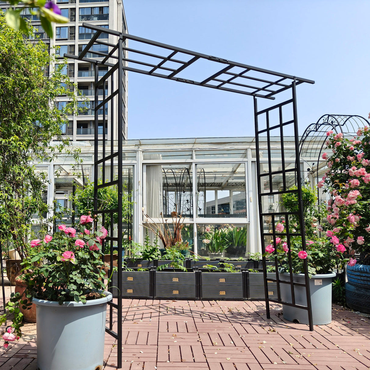 Garden Arch With Adjustable Width Climbing Plants Support - Black