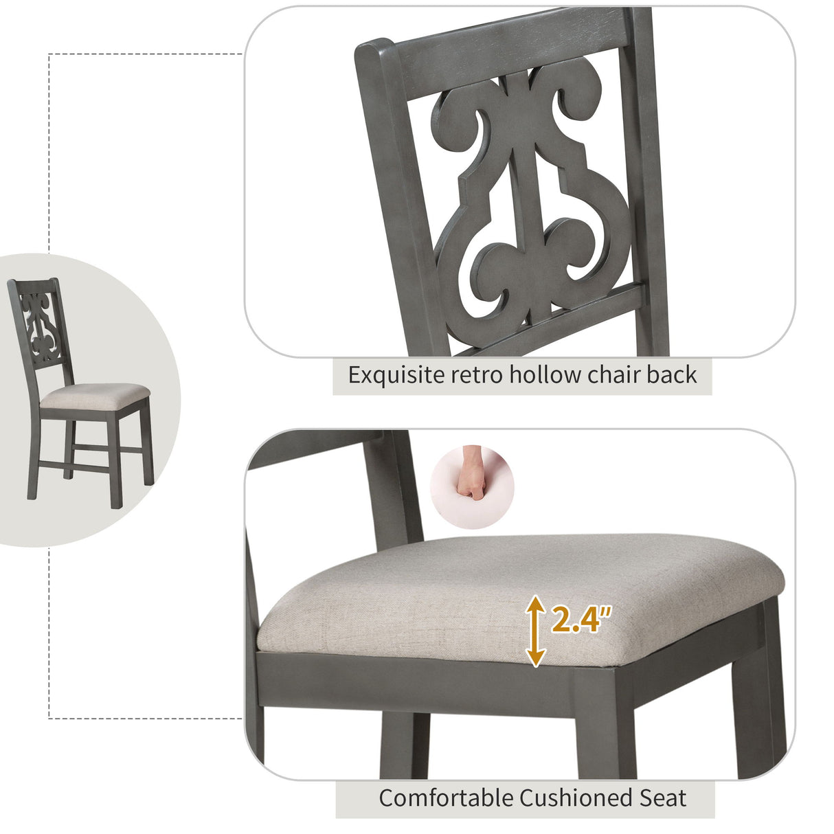 5 Piece Round Dining Table And Chair Set With Unique Legs And Hollow Chair Back
