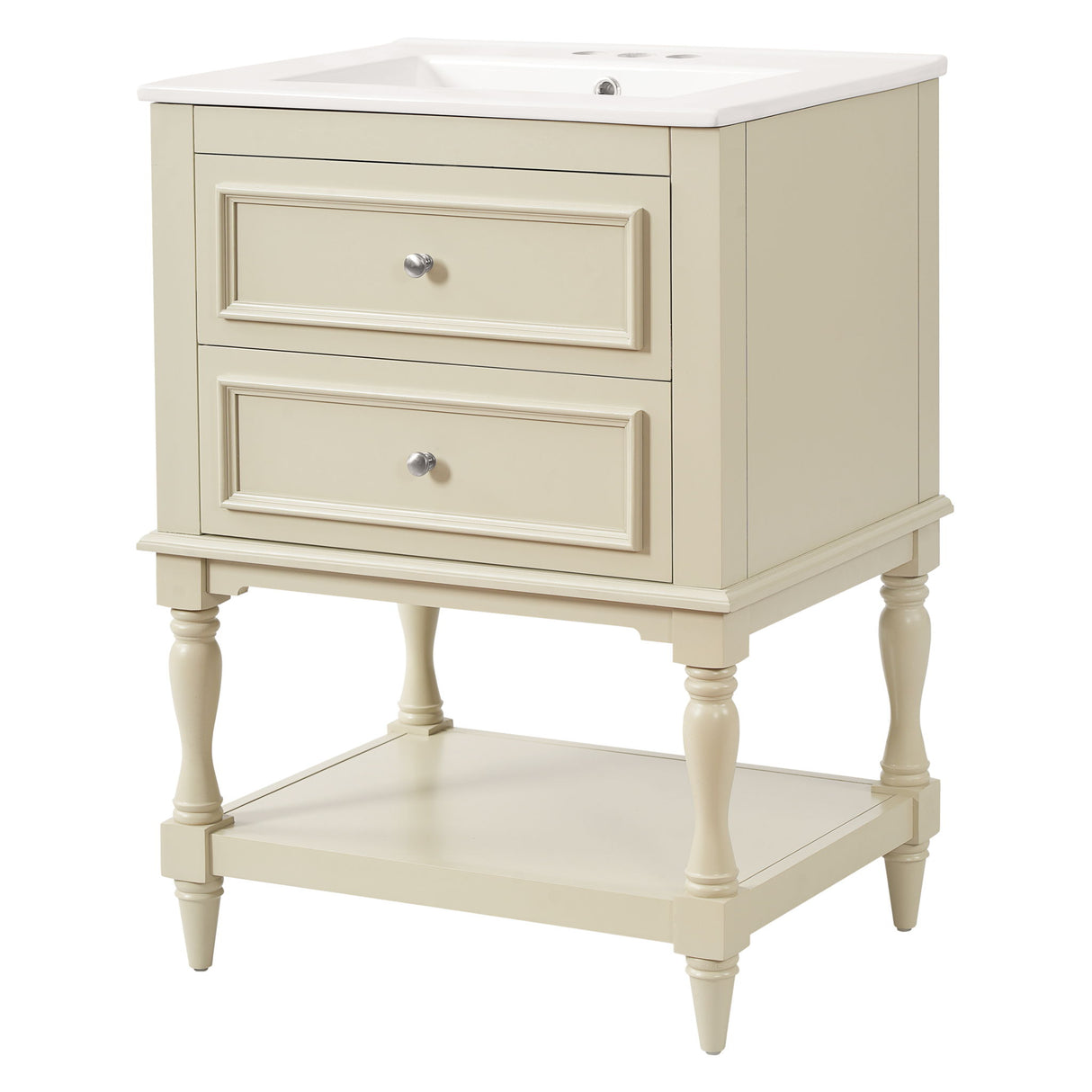 Bathroom Vanity With Sink, 2 Drawers Storage Cabinet, Open Shelf