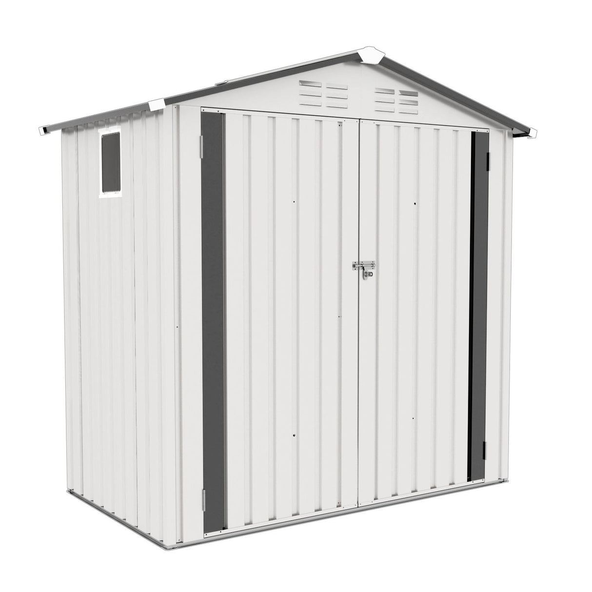 Garden Tool Shed Storage Building Waterproof Peaked Roof Metal White Gray