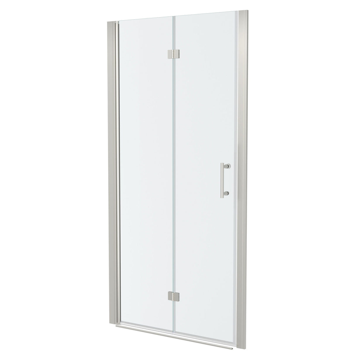 Fold Frameless Shower Door With Tempered Glass - Brushed Silver