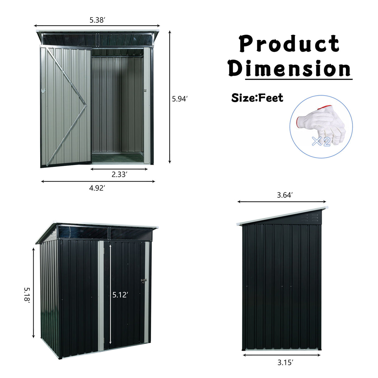 Outdoor Storage Shed Garden Building Transparent Plate Metal 59x71in