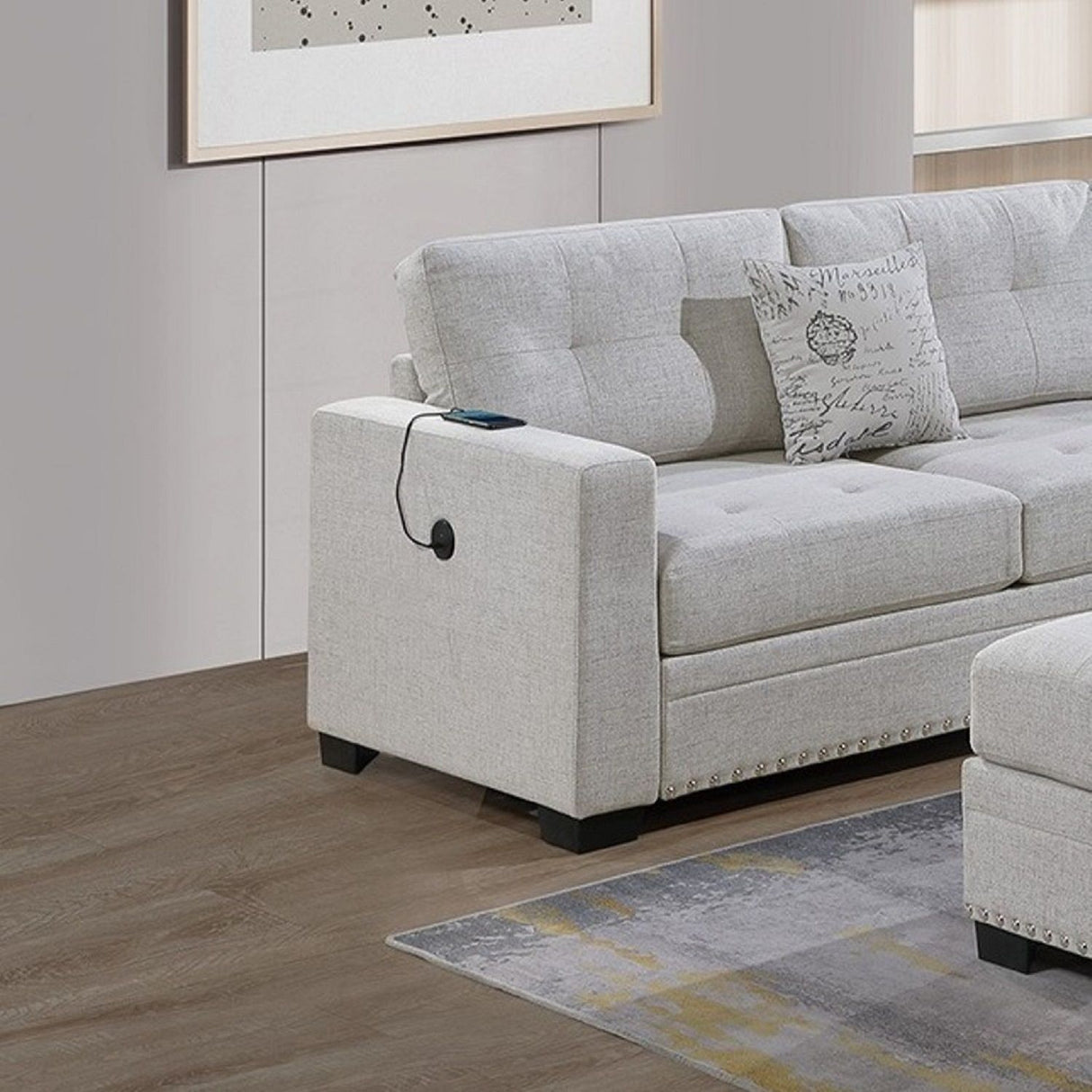 Casual Simple Tufted Sectional 4 Piece Set With USB Loveseat