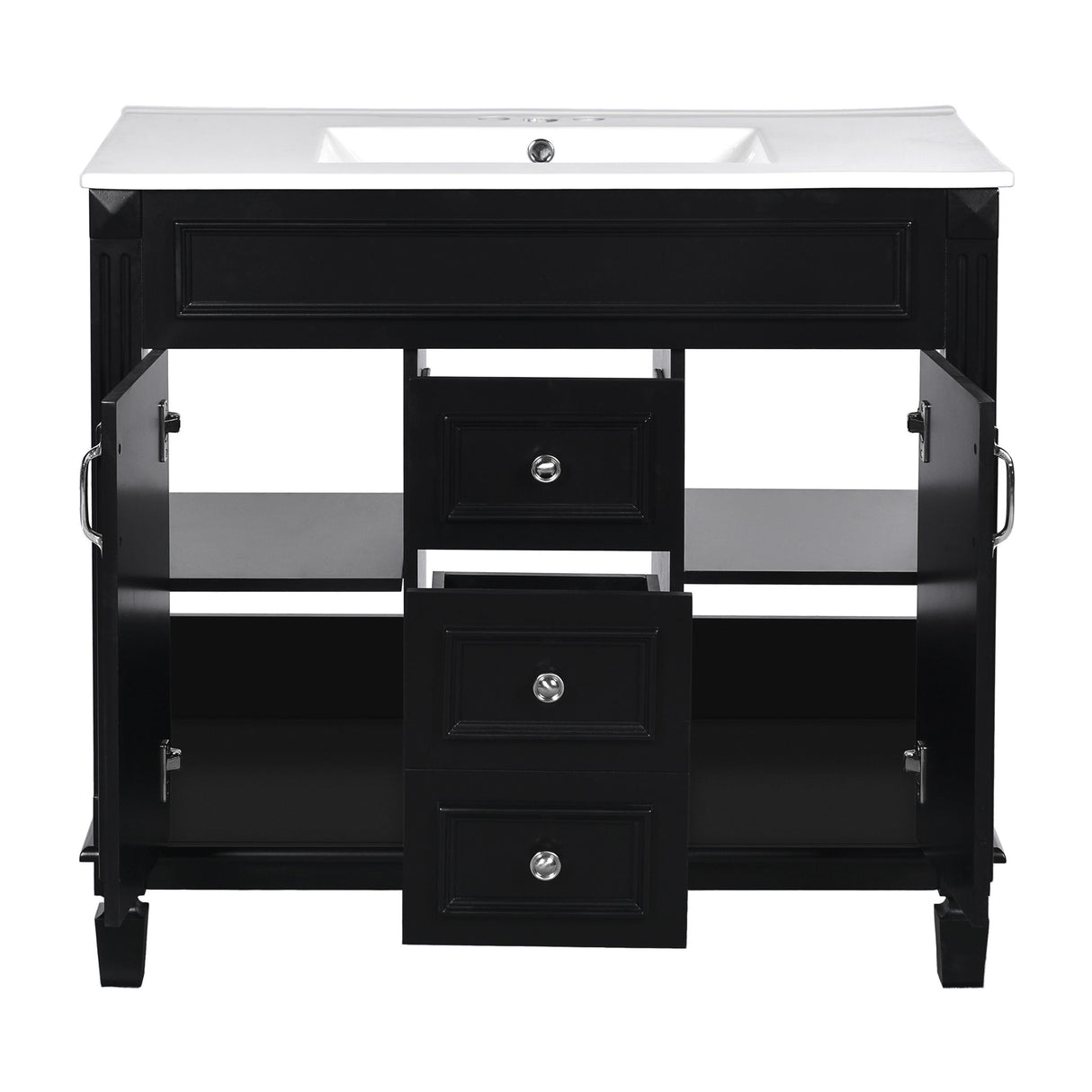 Bathroom Vanity With Top Sink, Basin On Cabinet With 2 Soft Closing Doors And 2 Drawers