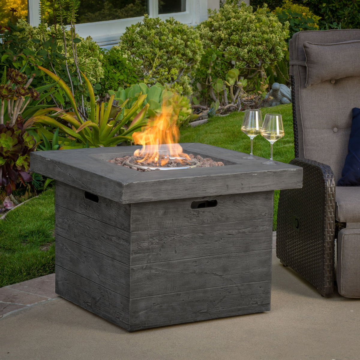 Anchorage - Wood Square Fire Pit 40, 000 Btu - Gray