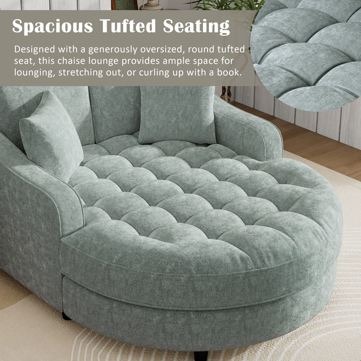 Modern Chaise Lounge Upholstered Sofa Couch With Tufted Seat And Detachable Pillows For Living Room