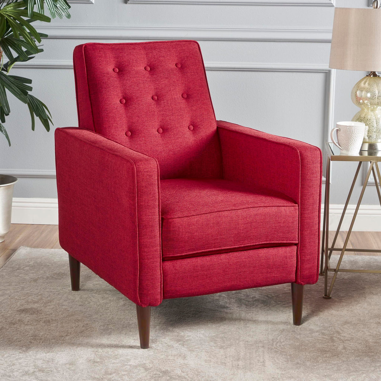 Mid-Century Modern Recliner With Button Tufted Waffle Stitch