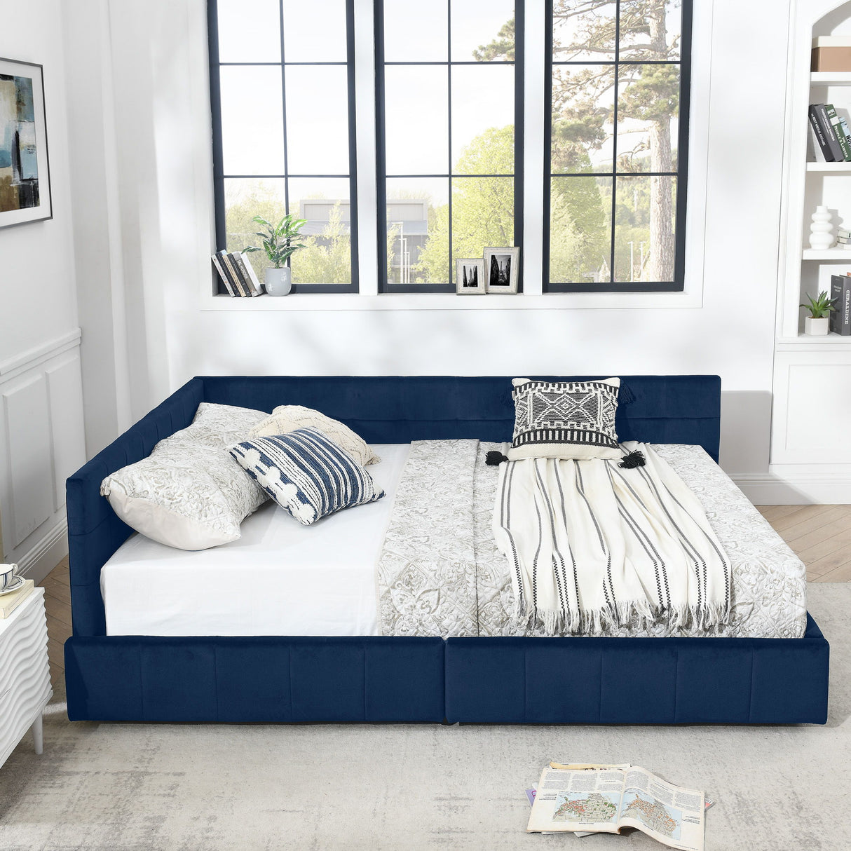 Upholstered Bed Frame With Tufted Backrest And Armrests