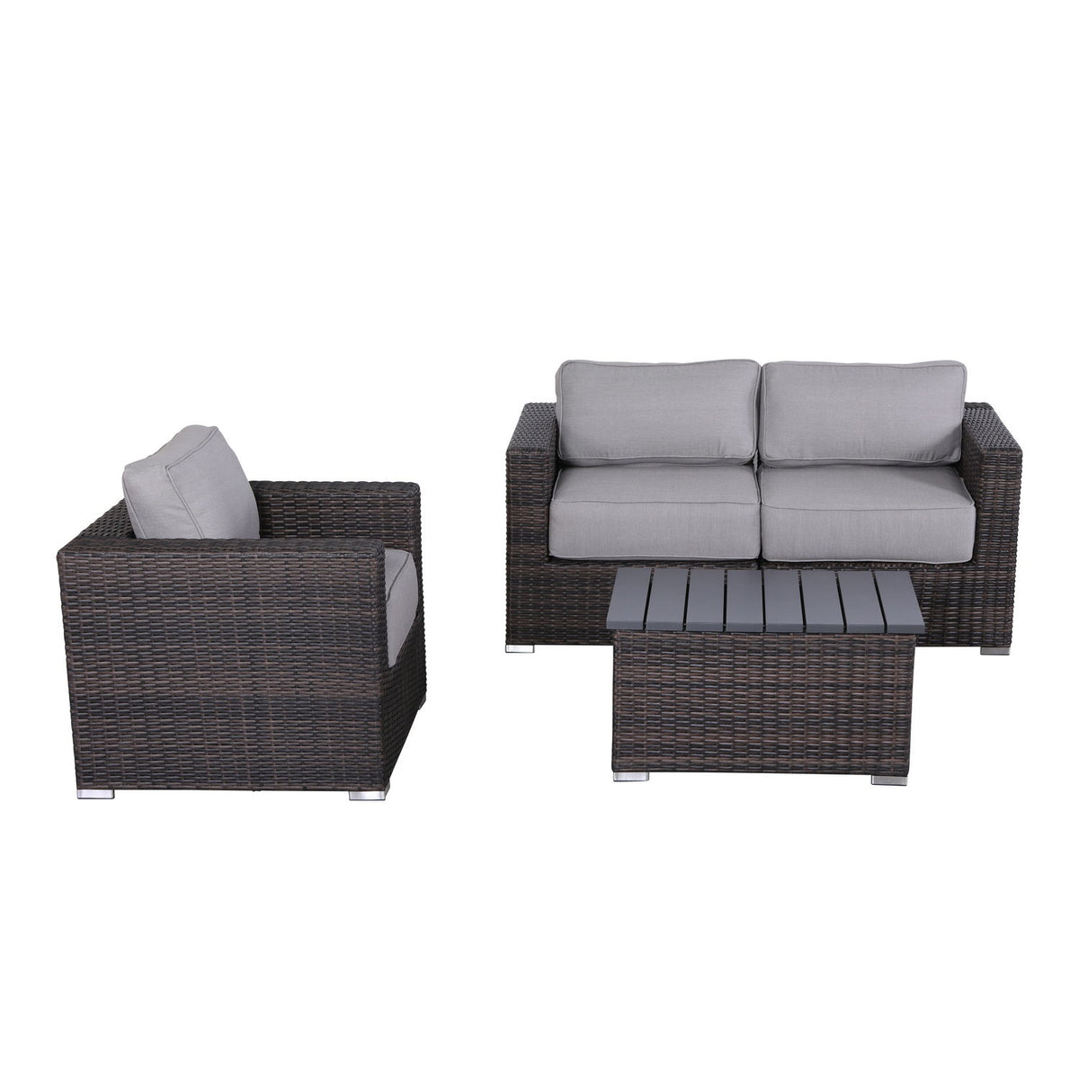 3 Person Outdoor Seating Set With Cushions - Brown