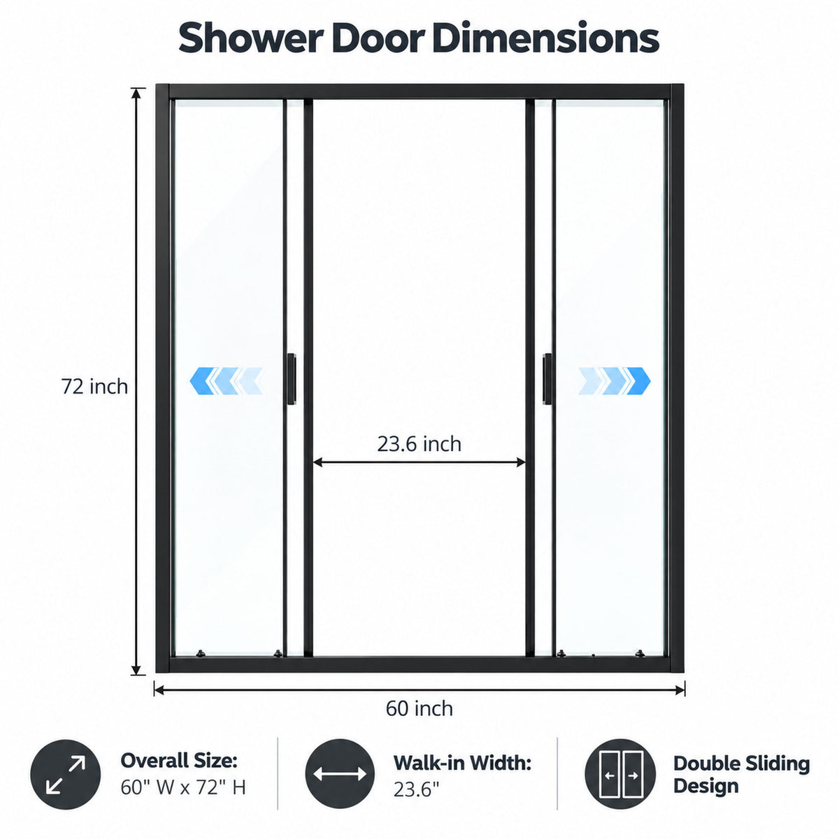 Framed Double Sliding Shower Door With Dual Handles