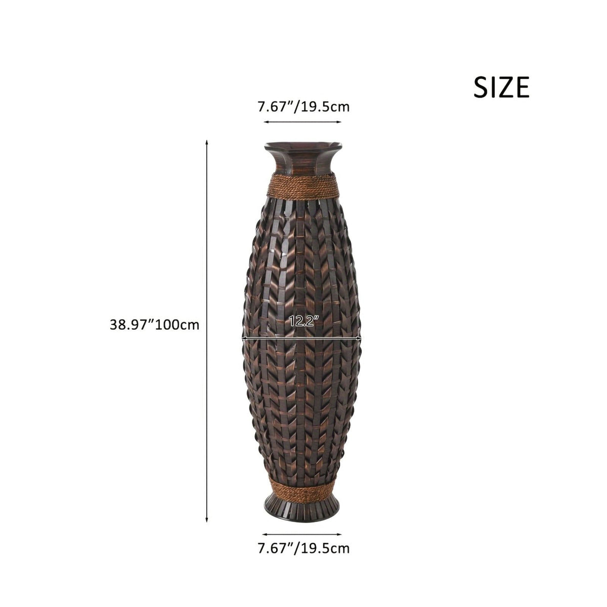 Hand Woven Bamboo Floor Vase, Decorative Accent For Living Room - Acacia Wood