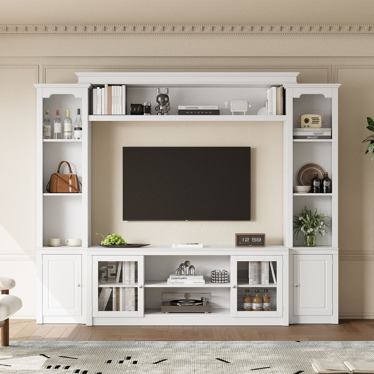 All-In-One TV Stand With Bookcase For TVs Up To 65"