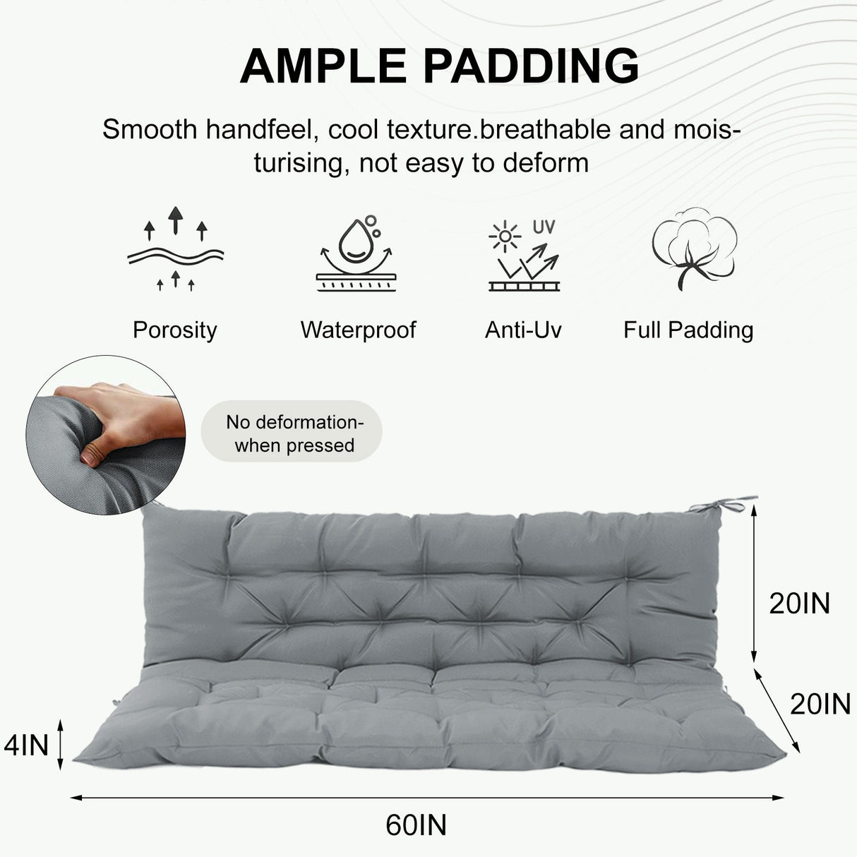 3 Seater Outdoor Porch Swing Cushion With Backrest
