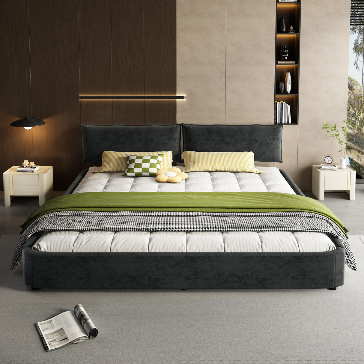 Cloud Bed Frame With Oversized Padded Movable Headboard