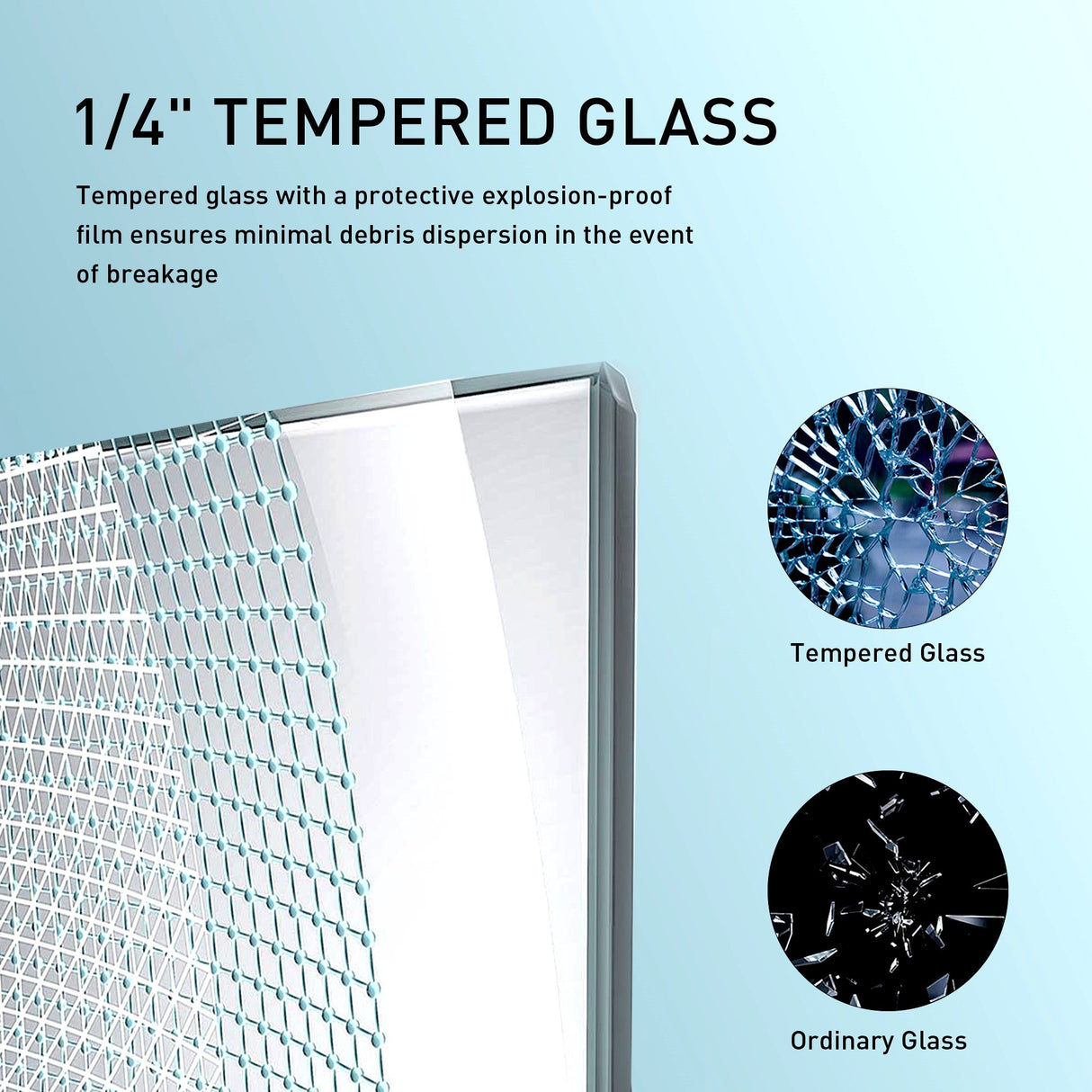 Frameless Soft Closing Shower Door, 1 / 4" (6Mm) Tempered Glass Single Sliding With Explosion Proof Coating - Chrome