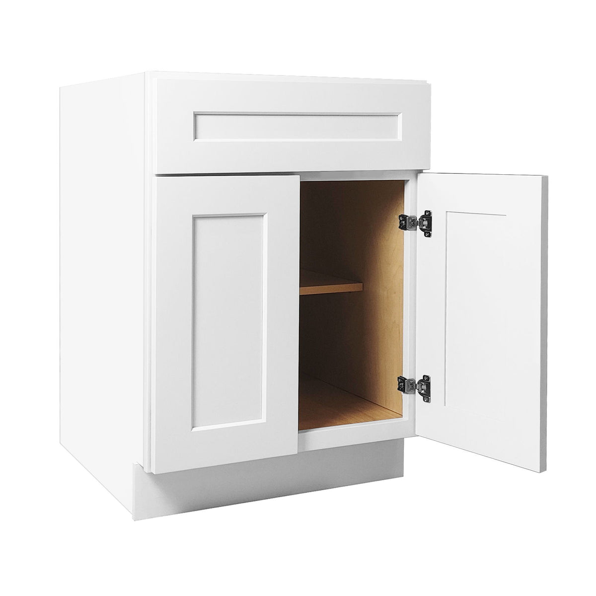 24" Shaker Base Cabinet With Soft Close Drawer & Double Doors, Adjustable Shelf For Bath - White