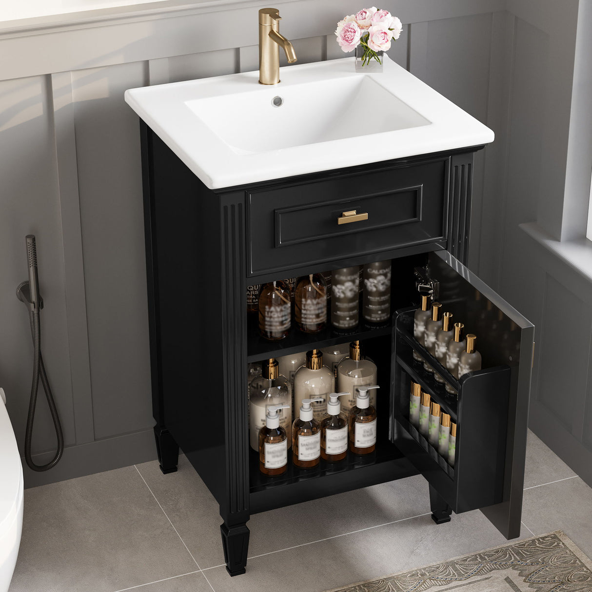 Bathroom Vanity With Sink, Adjustable Shelf, Tilt-Out Drawer