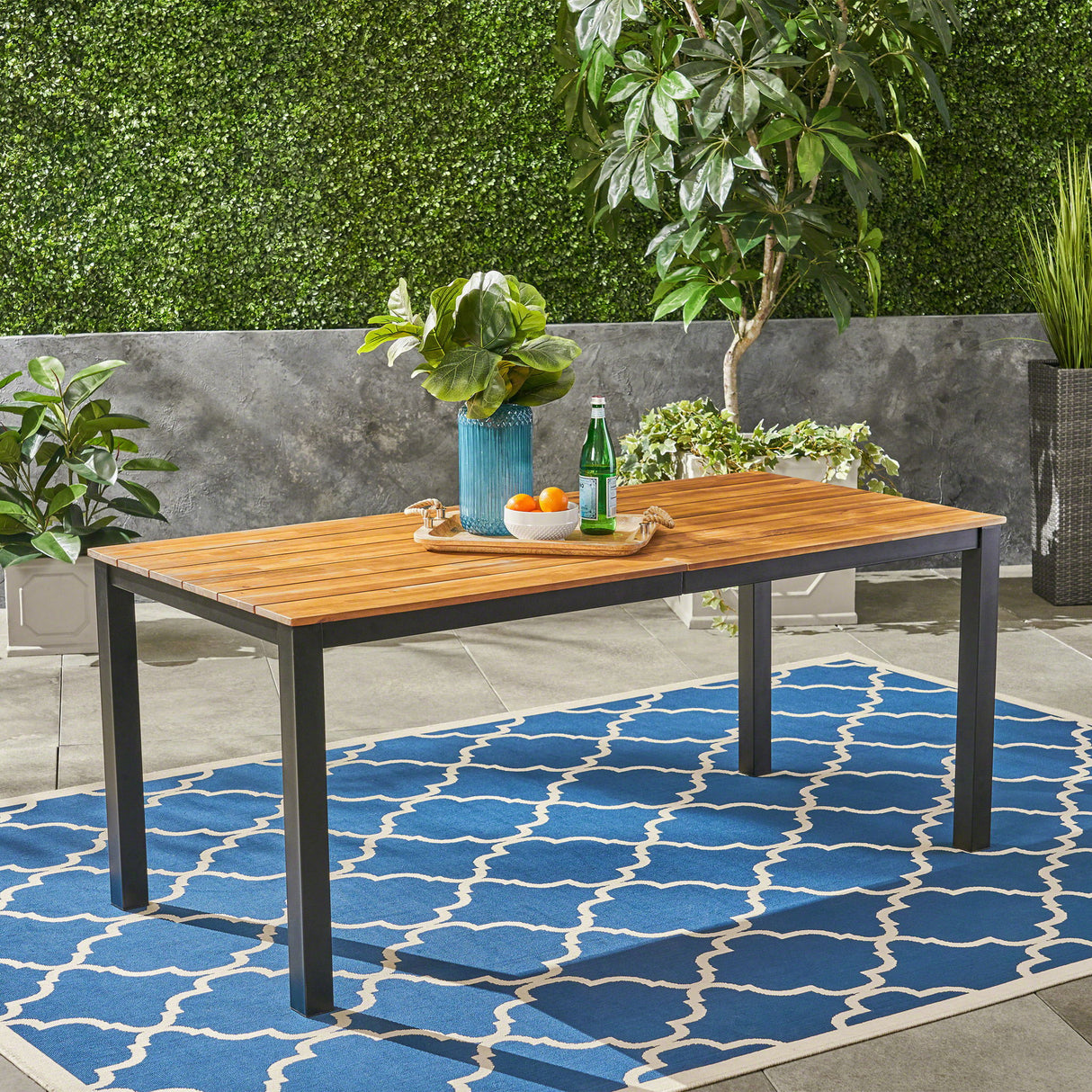 Rectangular Outdoor Dining Table Tabletop With Iron Legs - Black