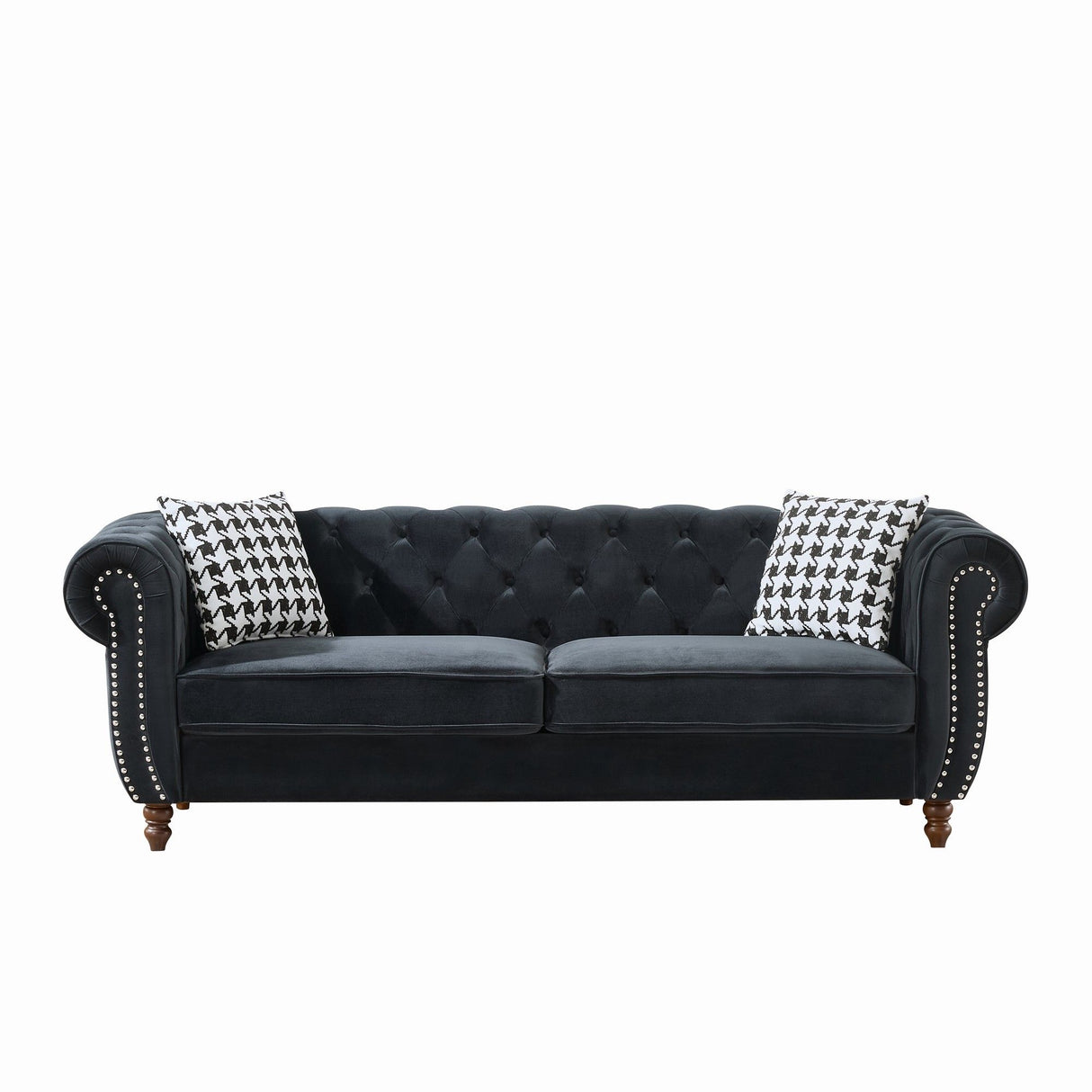 Chesterfield 3 And 2 Seater Upholstery Sofa With Roll Armrest & Nailhead Fabric Couch