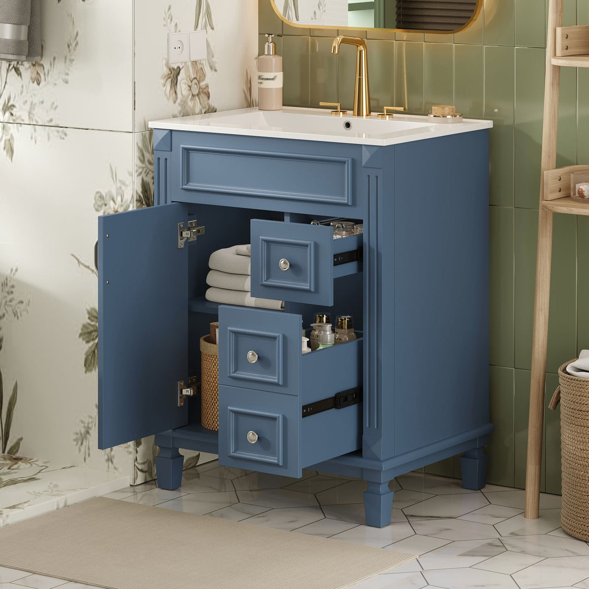 Bathroom Vanity With Sink, Compact Cabinet & 2 Drawers And Adjustable Shelf