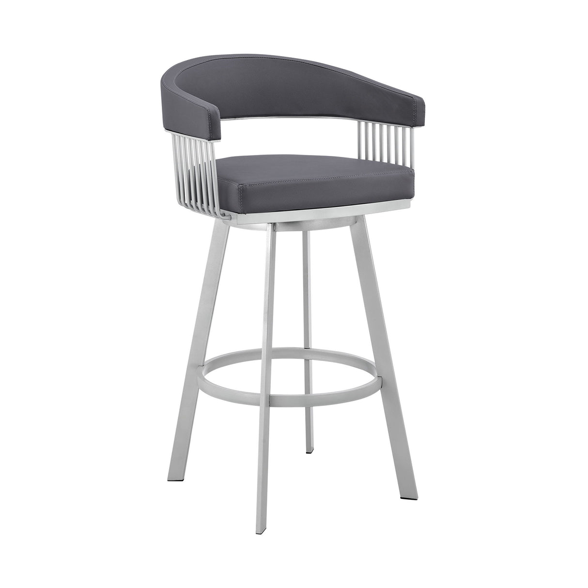 Chelsea - 25" Slate Gray Faux Leather And Silver Metal Bar Stool