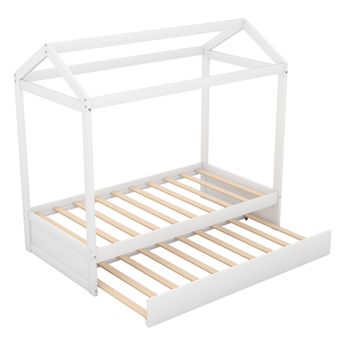 House Bed With Trundle In, Twin Size - White