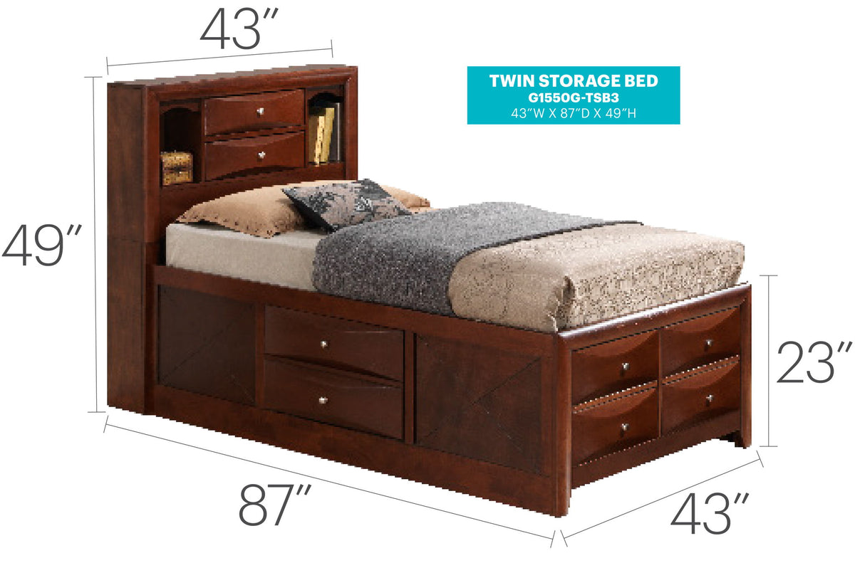 Modern Design Storage Bed With Bookcase Headboard